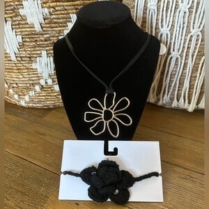 Urban Outfitters Bundle of gold flower necklace and black crochet flower chocker